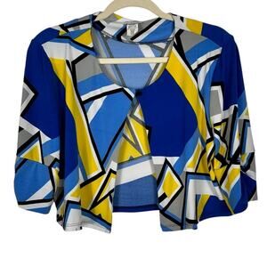 Mirage Mode Blue Yellow White Black Cropped Cardigan Style Top Size 14